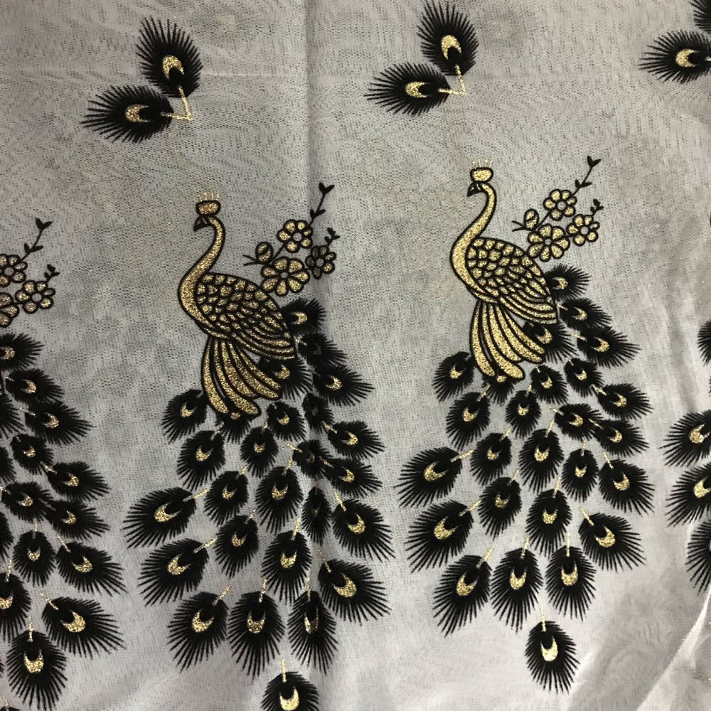 Sheer gray peacock scarf